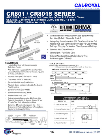 CR801S ... CAL-ROYAL HYDRAULIC DOOR CLOSER